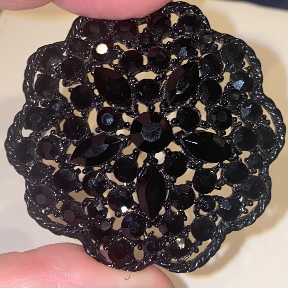 Black Victorian Brooch with Faceted Stones